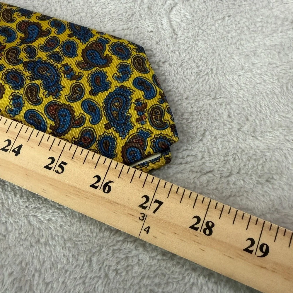 60s Brooks Brothers Mens Necktie Blue Yellow Silk Paisley Vintage 54x3.75 Short
